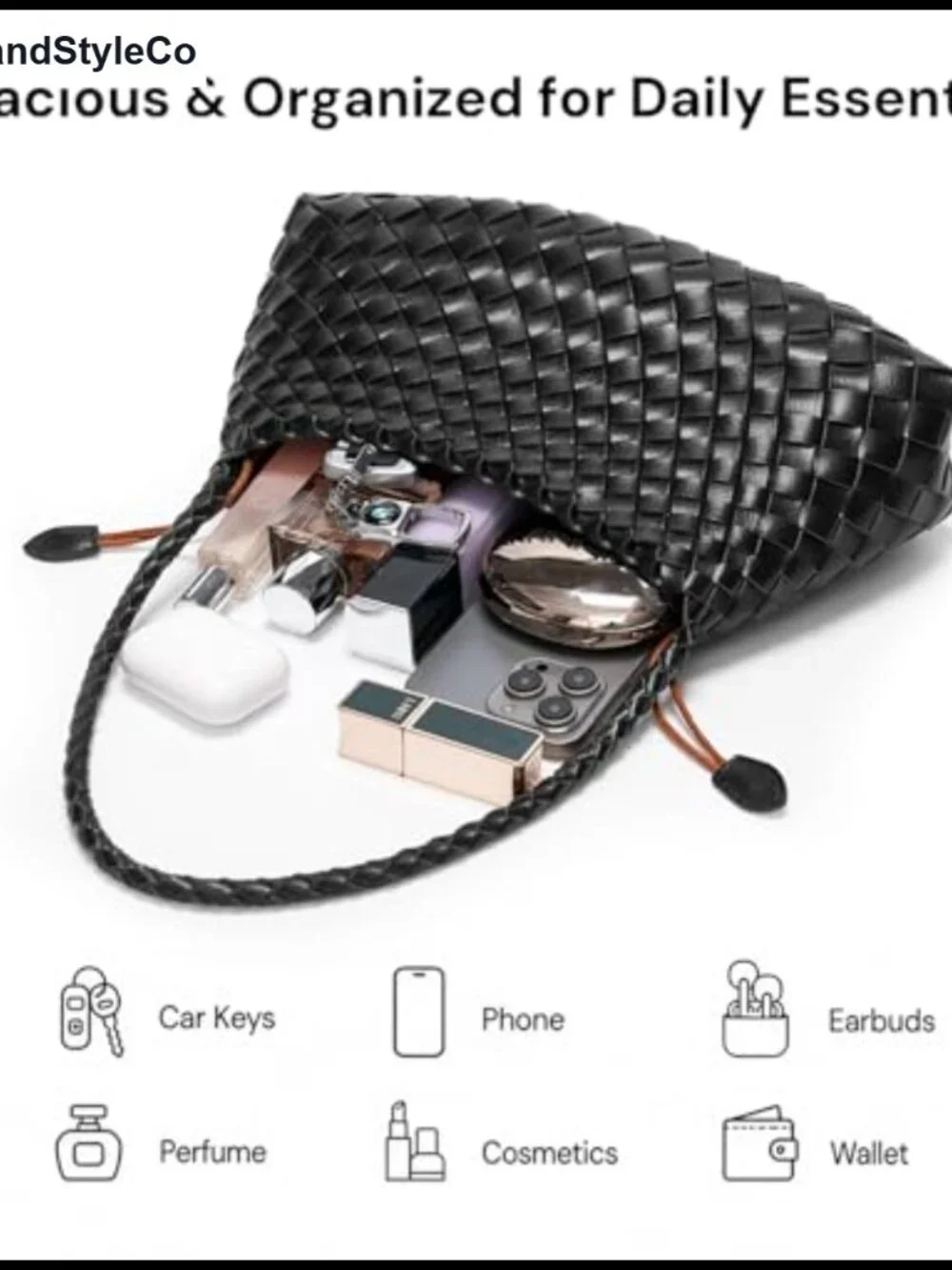 Woven Vegan Leather Shoulder Hobo Handbag with Drawstring Closure